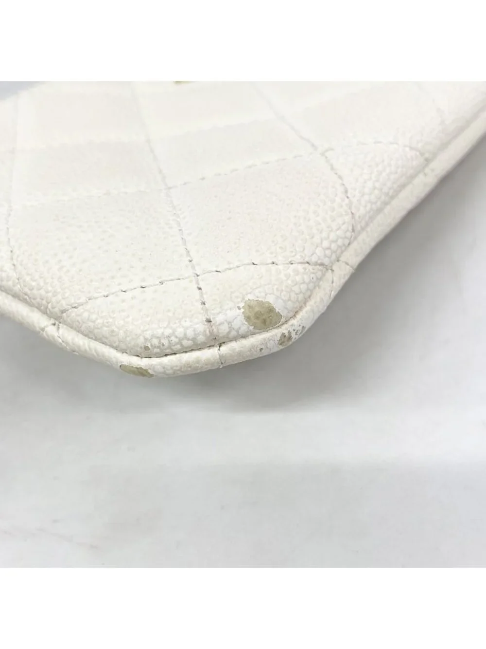 Chanel Coin Purse Quilted Caviar Leather White Champagne Gold